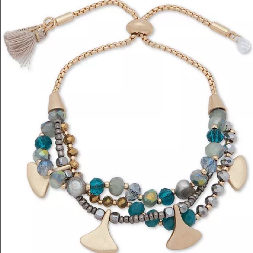 Gold-Tone Beaded Multi-Row Slider Bracelet